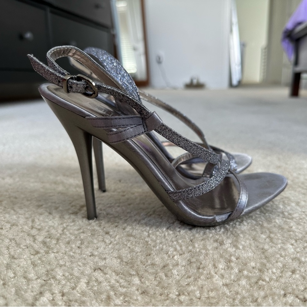 Strappy glittery silver shoes! Still got a lot of life in them!